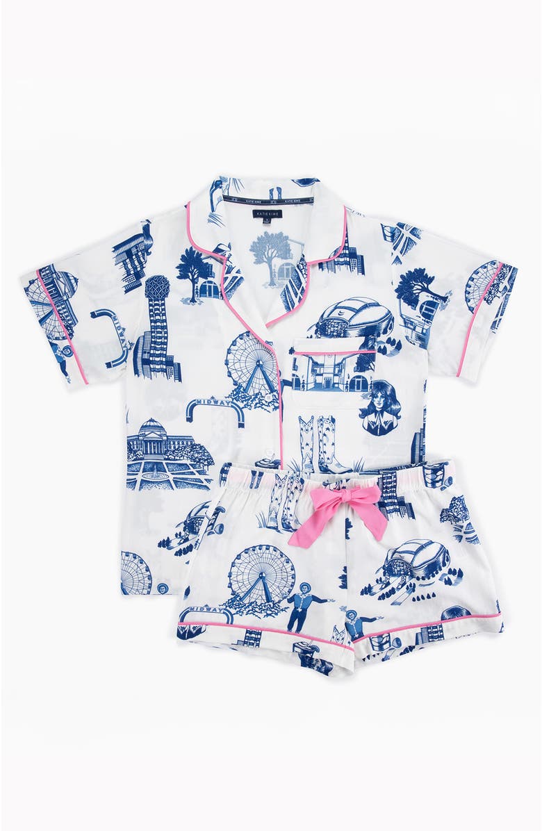 Katie Kime Dallas Toile Shorts Set, Alternate, color, Navy