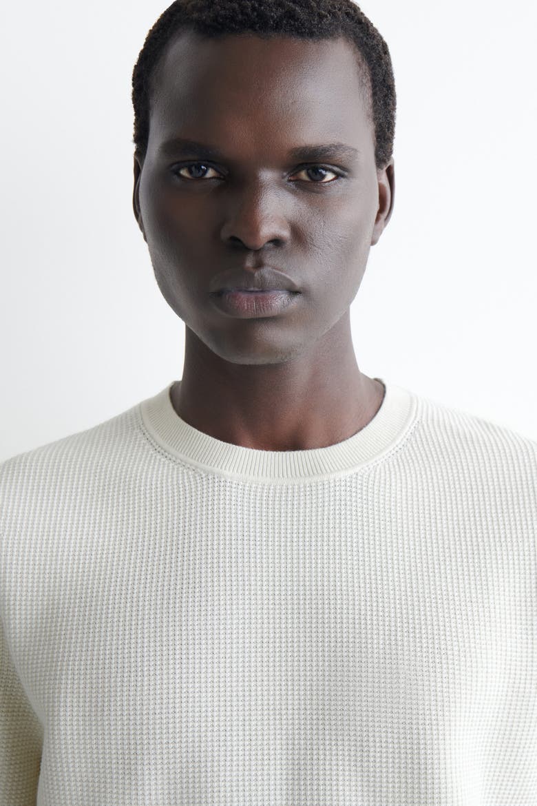 Waffle-knit Cotton T-shirt, Alternate, color, OFF-WHITE