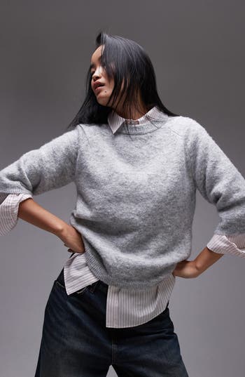 Topshop Crewneck Sweater In Gray