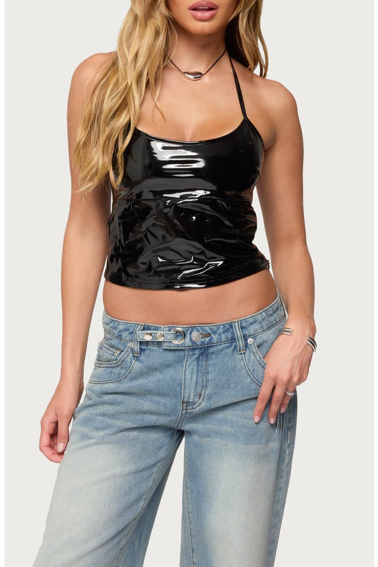 Vikki Vinyl Halter Top, Main, color, BLACK