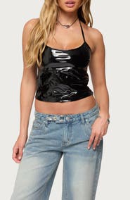 EDIKTED Vikki Vinyl Halter Top