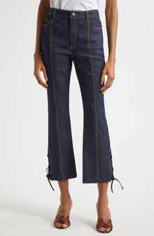 Cinq à Sept Lace-Up Detail Crop Jeans