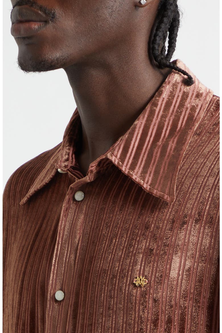 Stripe Wool & Silk Velvet Button-Up Shirt, Alternate, color, TERRACOTTA ARCHIVED