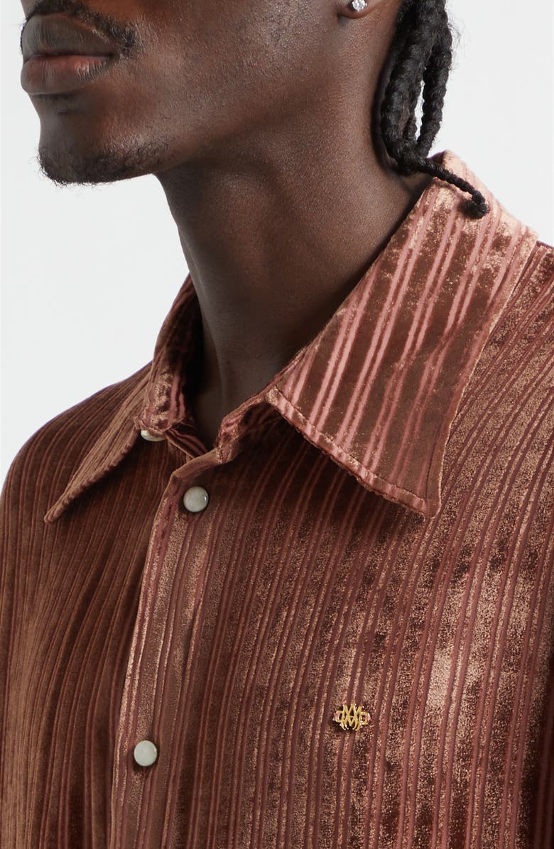 AMIRI Stripe Wool & Silk Velvet Button-Up Shirt, Alternate, color, Terracotta Archived