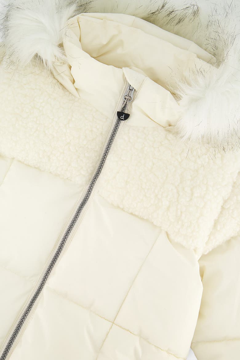 Long Winter Two-Tone Quilted Faux Fur Hood Puffer Coat, Alternate, color, Off-White