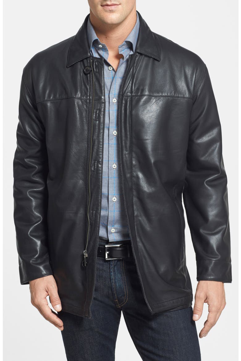 Classic Fit Reversible Leather & Lambswool Car Coat, Alternate, color, BLACK