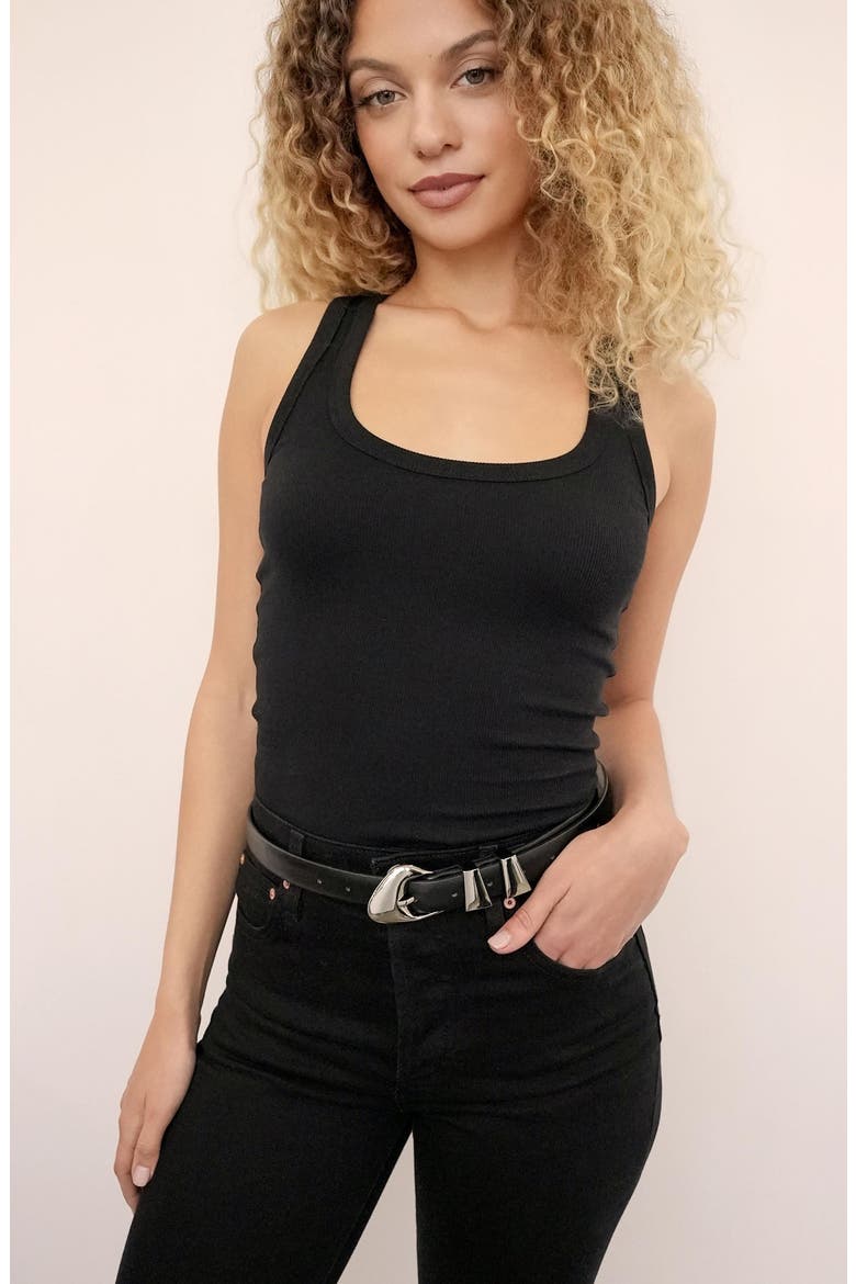 Modern Western Leather Belt, Alternate, color, BLACK