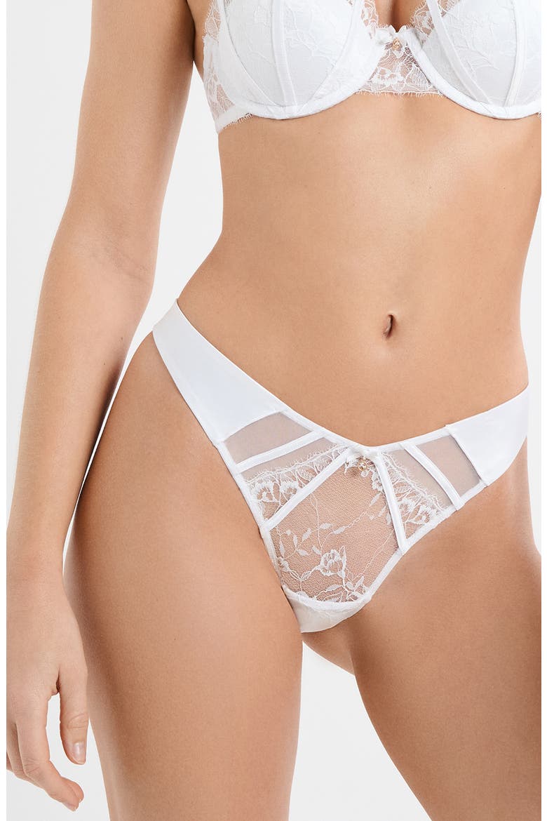 Mascarade Tulle & Satin Thong, Alternate, color, WHITE