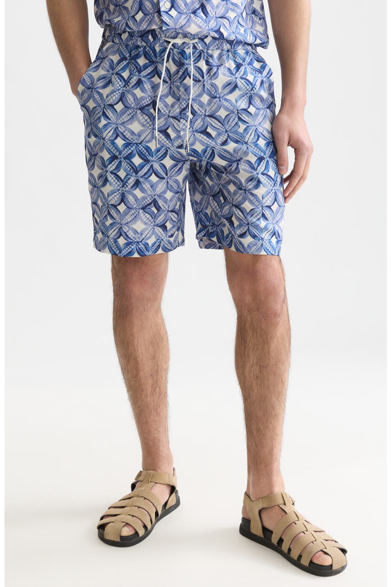 Relaxed Fit Print Drawstring Shorts, Main, color, TILES FLOWER BLUE