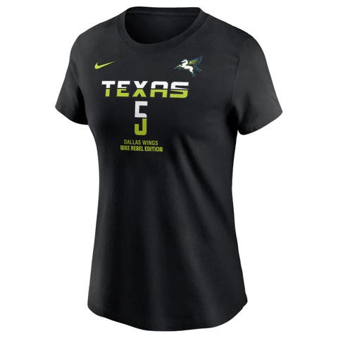Women's Nike Paige Bueckers Black Dallas Wings 2025 WNBA Draft Rebel Edition Name & Number T-Shirt