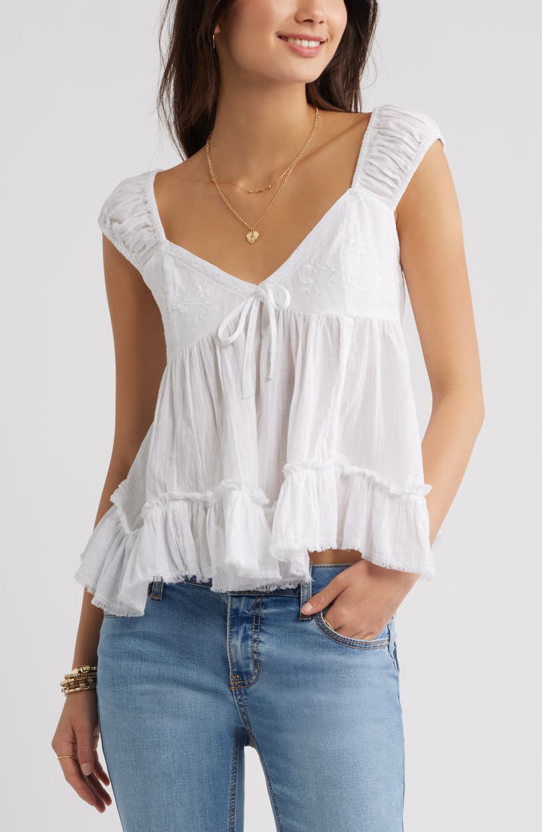 BP. Cap Sleeve Cotton Babydoll Top, Main, color, White
