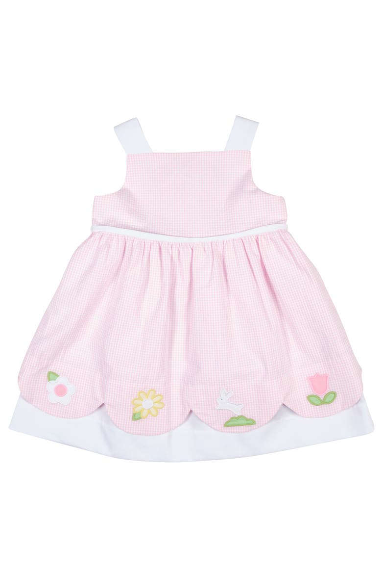 Seersucker Check Dress with Flowers & Bunny, Main, color, Pink/White