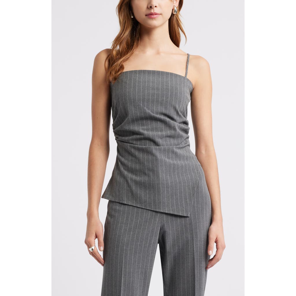 Open Edit Pinstripe Ruched Asymmetric Sleeveless Top In Grey Heather Edie Stripe