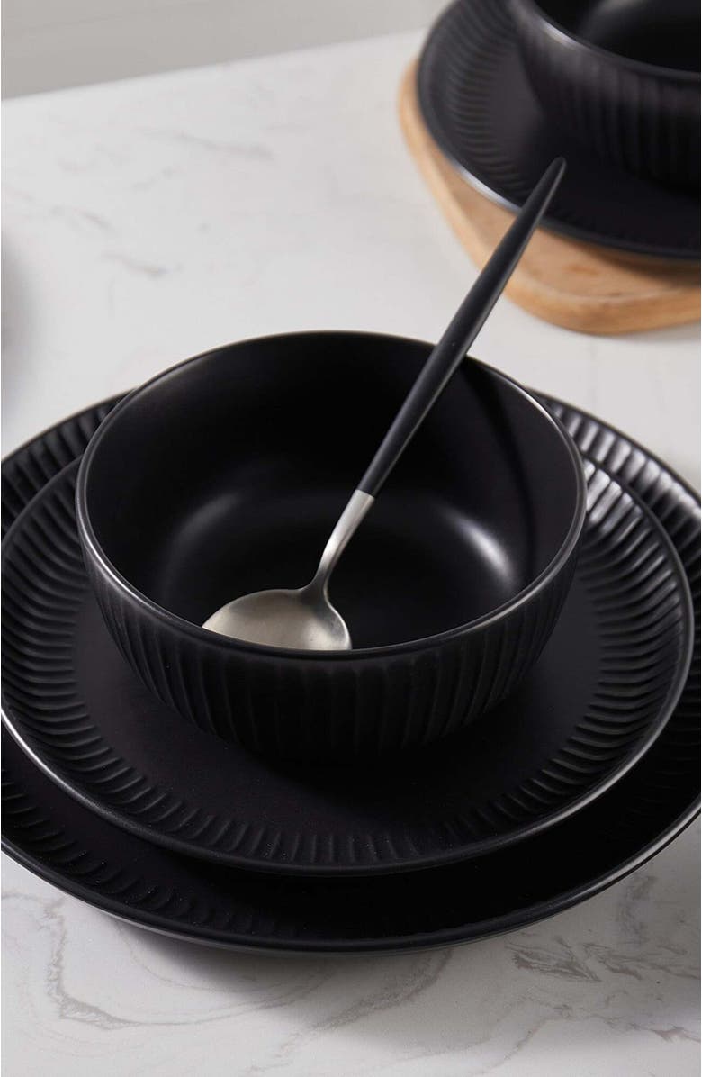 Stone Lain Logan Stoneware 24-Piece Dinnerware Set, Alternate, color, Black 12-Pieces