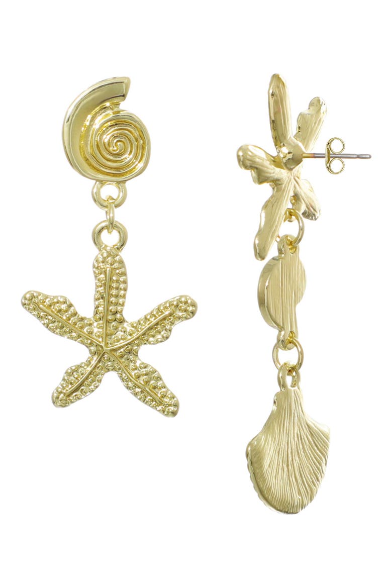 Starfish & Shell Mismatched Drop Earrings, Alternate, color, GOLD