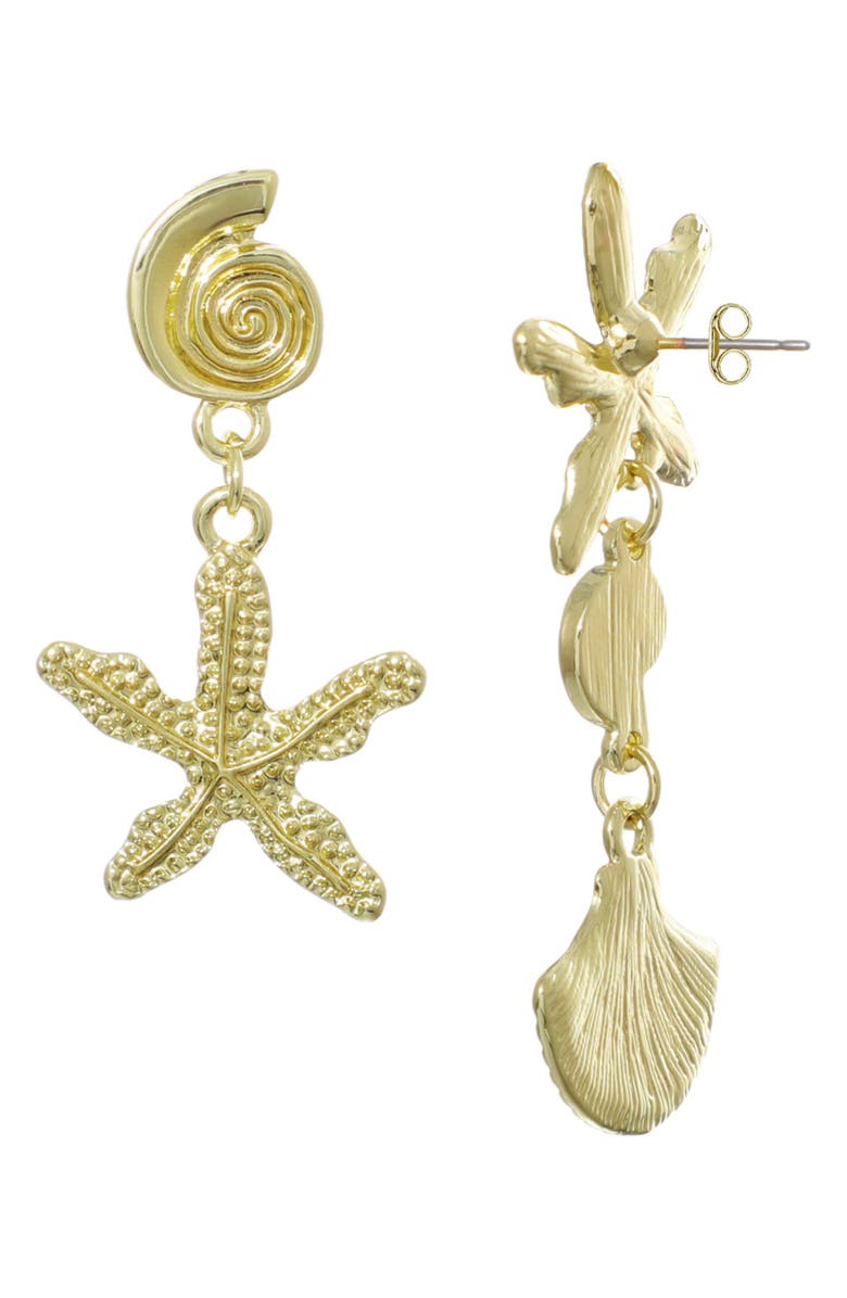 Adornia Starfish & Shell Mismatched Drop Earrings, Alternate, color, Gold