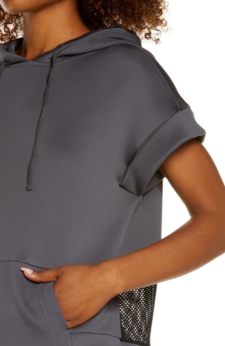 Blanc Noir Mesh Back Short Sleeve Hoodie, Alternate, color,