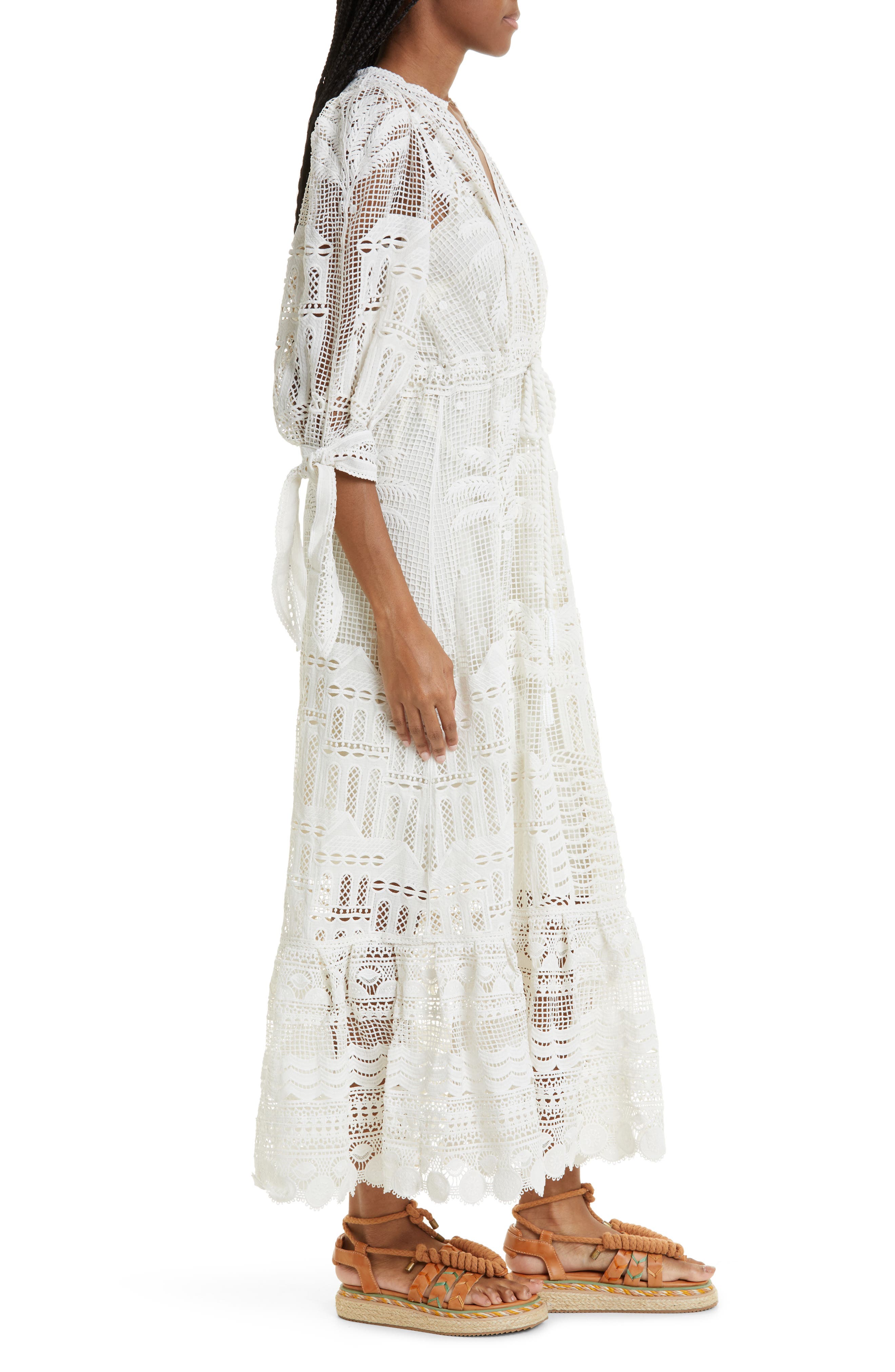 morada boa guipure lace maxi dress Farm Rio Morada Boa Guipure Lace Midi-Dress
