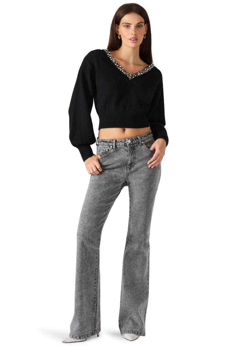 Evilyn Embellished V-Neck Crop Sweater, Alternate, color, BLACK