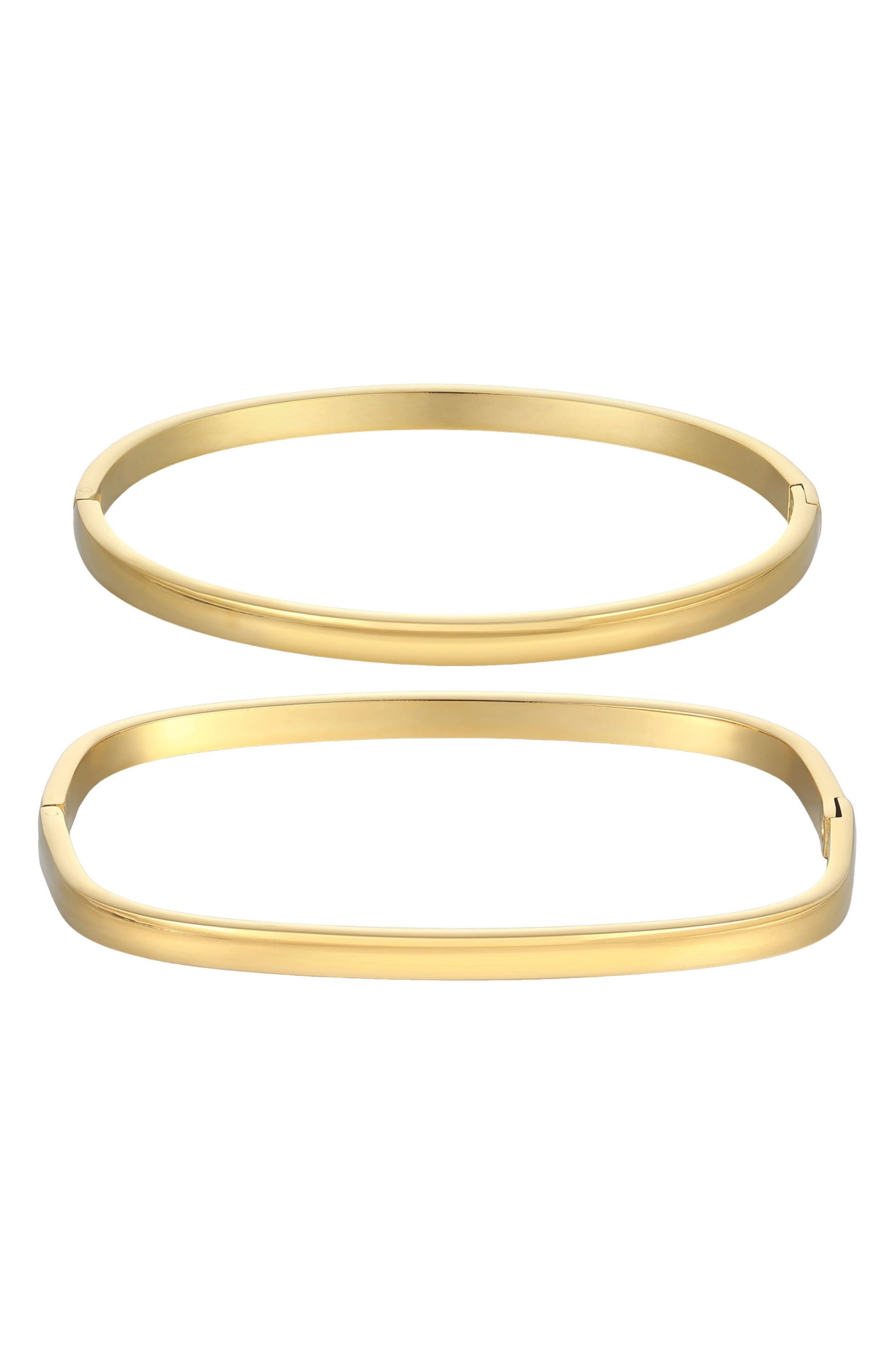 Adornia Set of 2 18K Gold Plated Square & Oval Bangle Bracelets