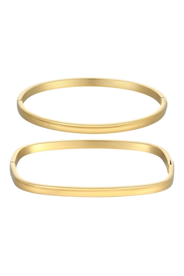 Set of 2 18K Gold Plated Square & Oval Bangle Bracelets, Main, color, GOLD