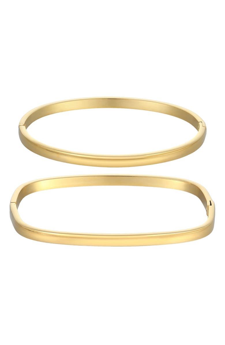 Adornia Set of 2 18K Gold Plated Square & Oval Bangle Bracelets, Main, color, Gold