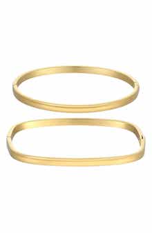 Adornia Set of 2 18K Gold Plated Square & Oval Bangle Bracelets