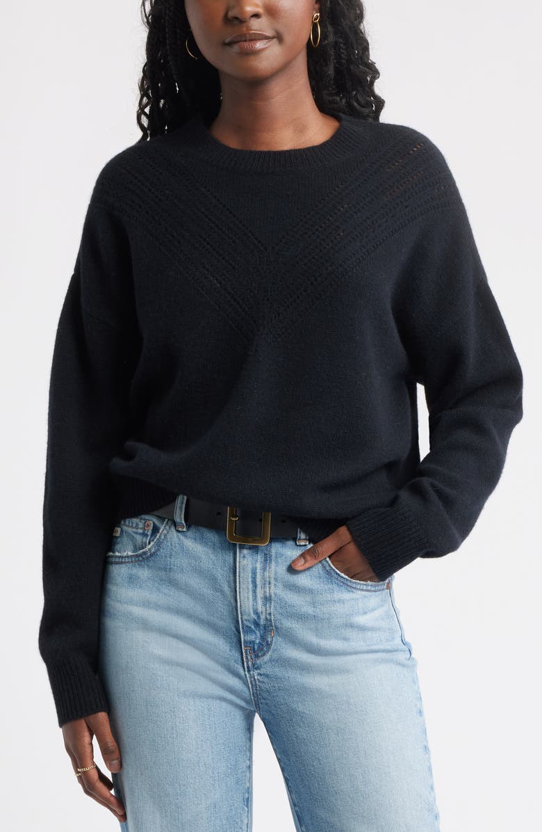 Treasure & Bond Pointelle Wool & Cashmere Sweater, Main, color, Black