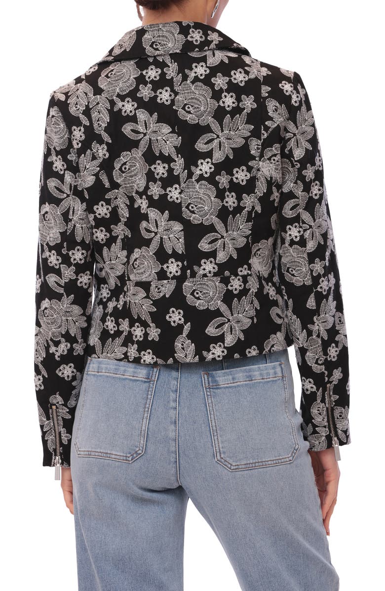 Bagatelle Floral Embroidery Cotton Moto Jacket, Alternate, color, Black