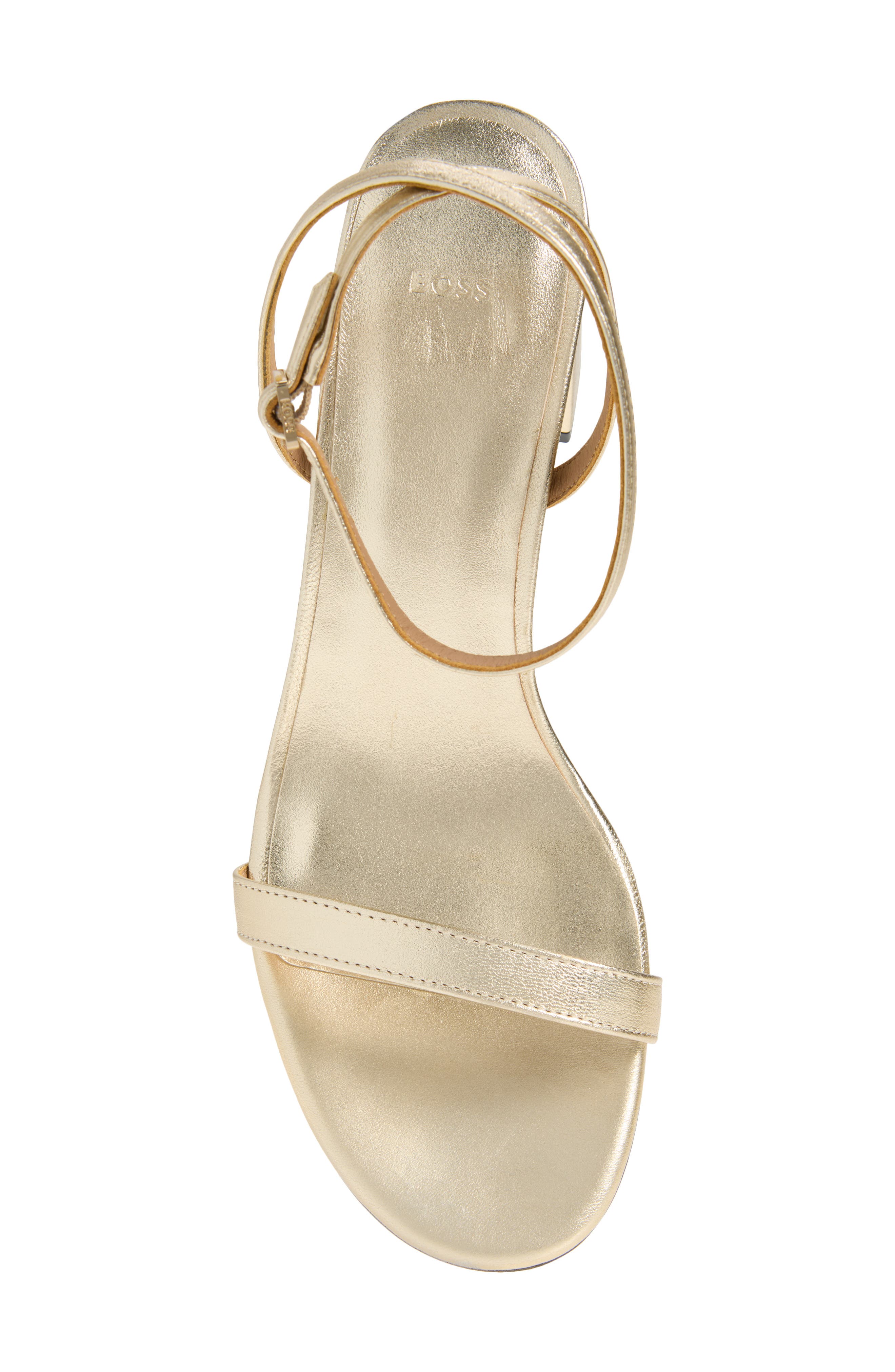 BOSS Cristas Leather Ankle Strap Sandal, Alternate, color, Gold