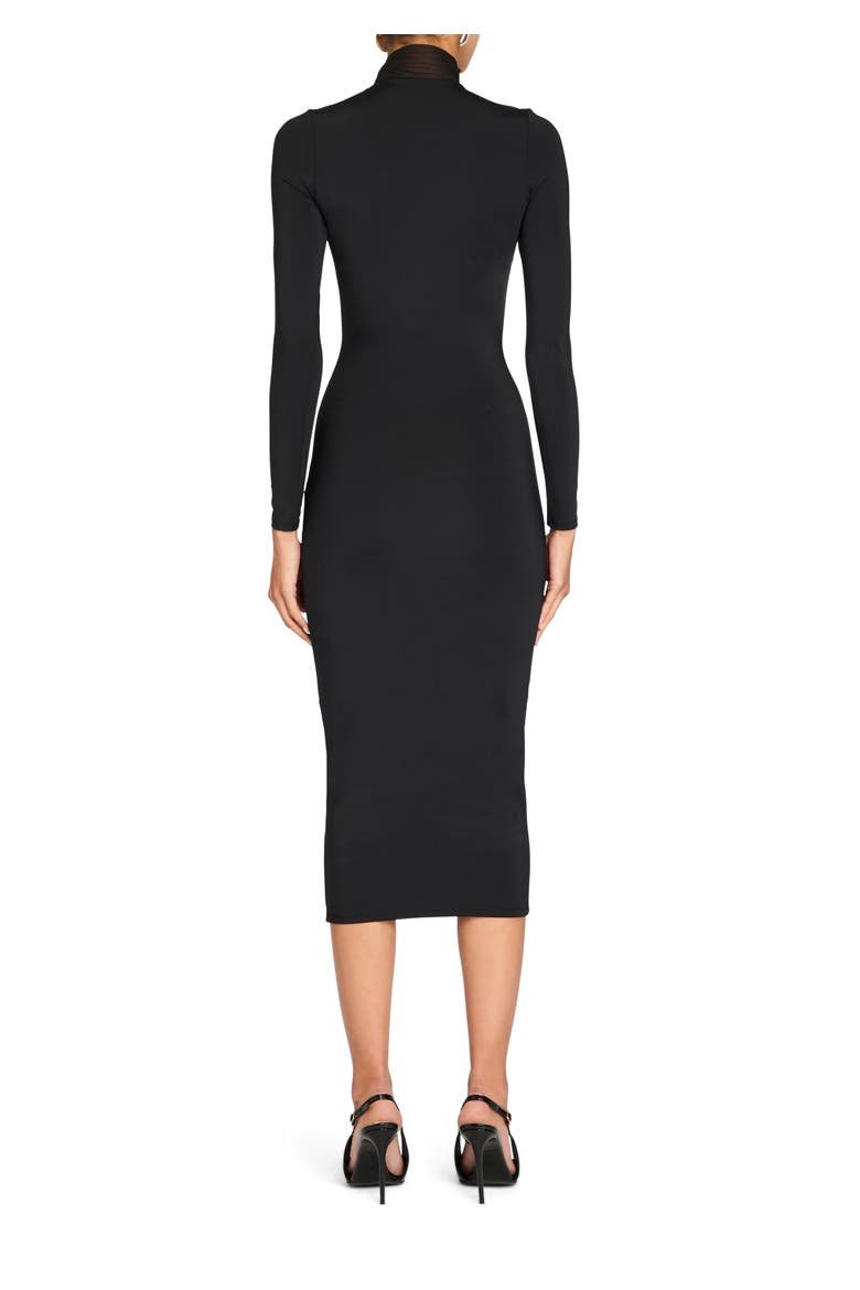 Priyanka Mesh V-Cut Midi Dress, Alternate, color, Black
