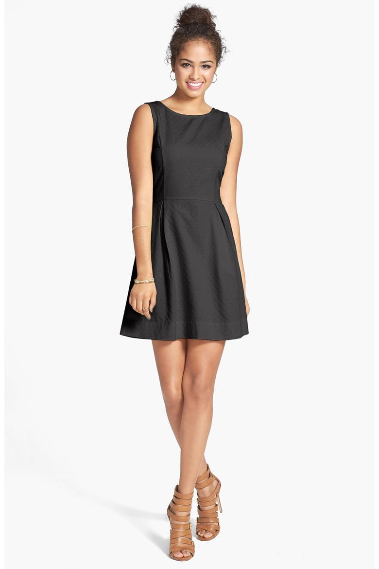 Frenchi® Textured Cotton Fit & Flare Dress, Main, color, BLACK