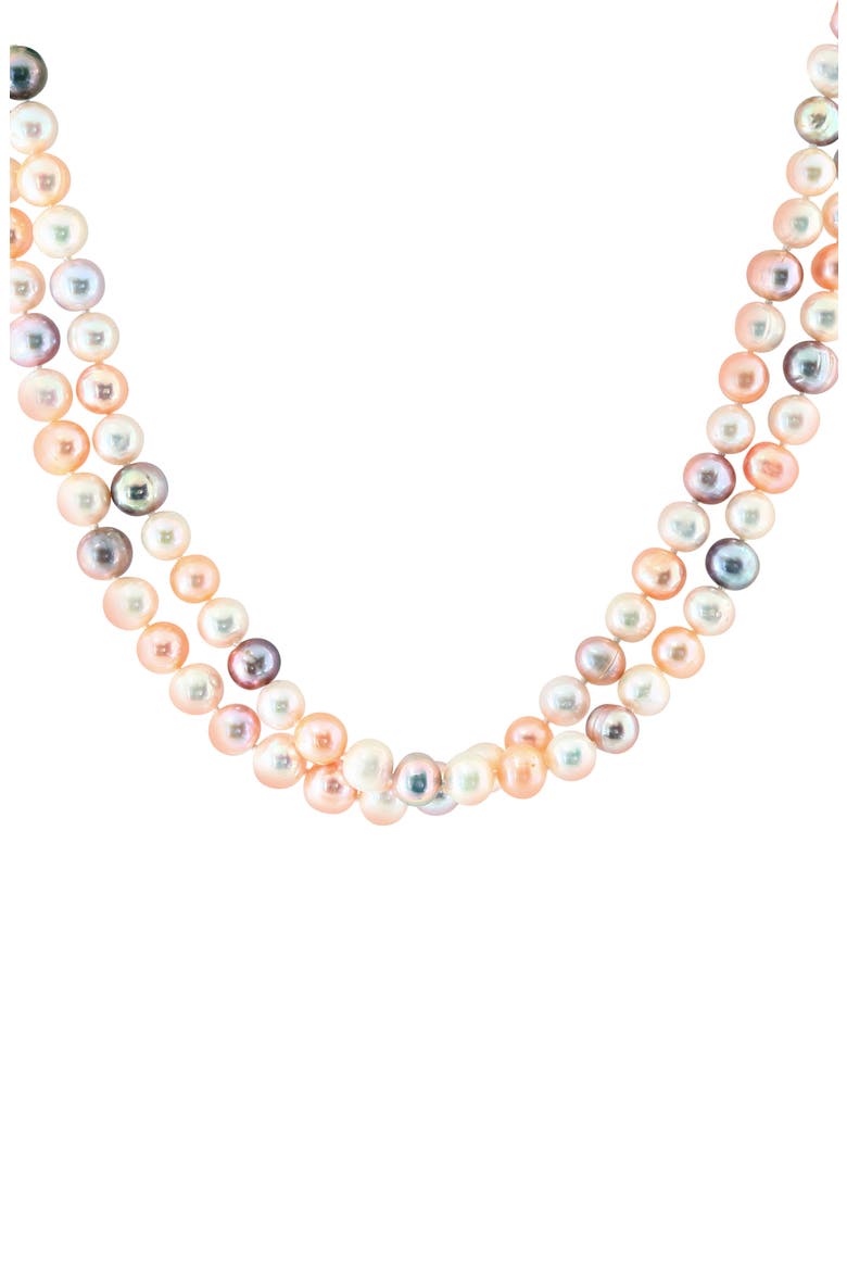Sterling Silver 8–9mm Multicolor Freshwater Pearl Long Necklace, Main, color, PEACH MULTI