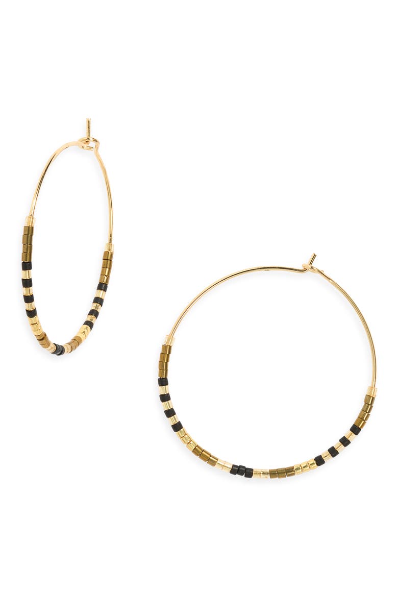 Bead Accent Hoop Earrings, Main, color, BROWN MULTI- GOLD