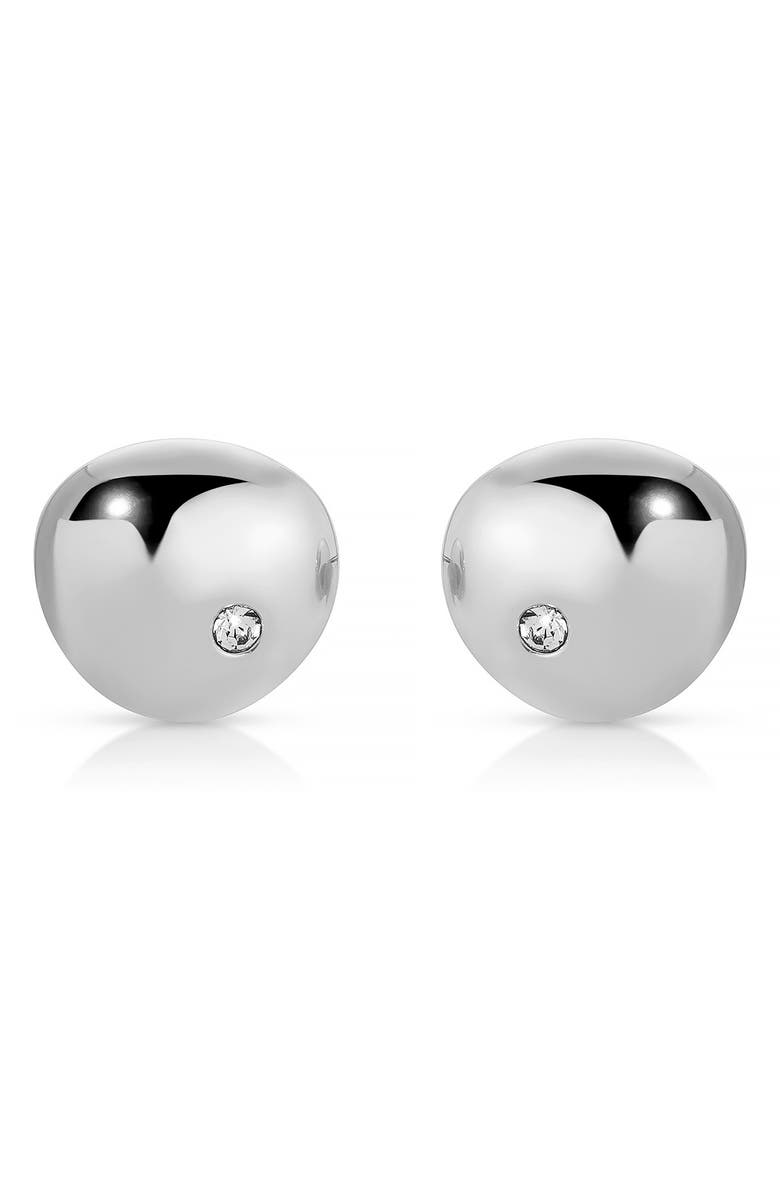 Ettika Polished Pebble Cubic Zirconia Stud Earrings, Main, color, Rhodium