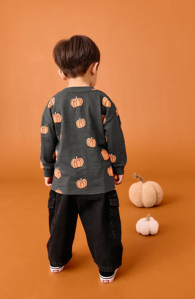 NEXT Kids' Pumpkin Print Long Sleeve Cotton T-Shirt, Alternate, color, Black