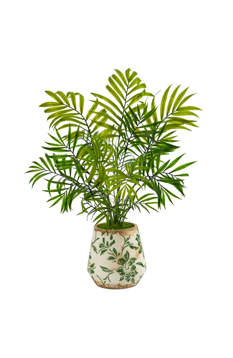 NEARLY NATURAL 18-in Mini Areca Palm Artificial Plant in Floral Vase, Main, color, Green