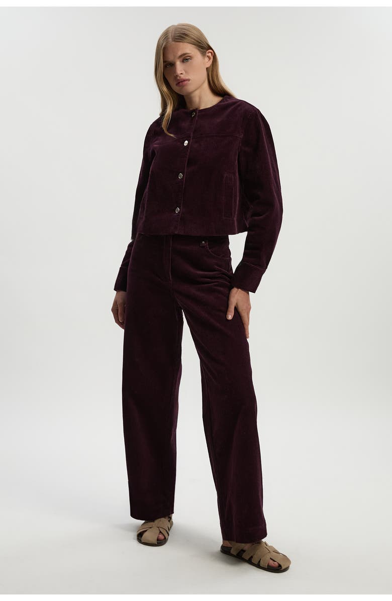 Karen Millen Cord Straight Leg Pants, Alternate, color, Berry