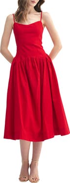 All in Favor Drop Waist Cotton & Linen Midi Dress