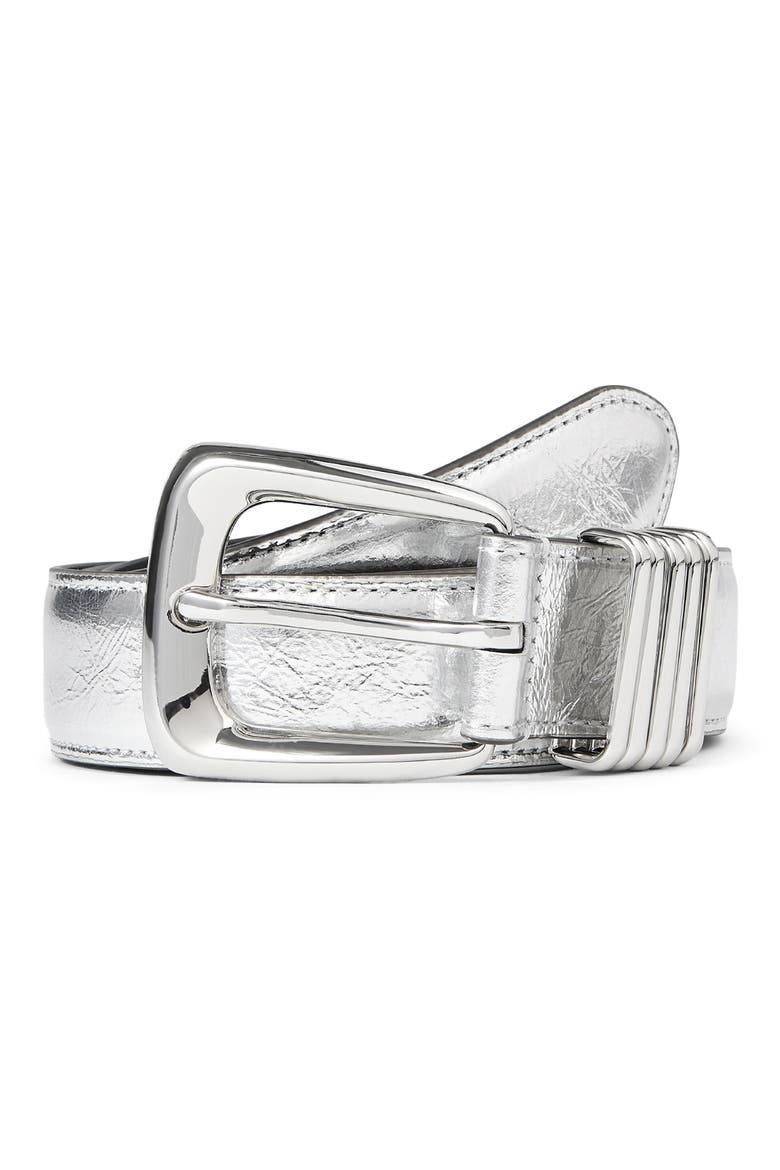 Arch Metallic Leather Belt, Alternate, color, SILVER