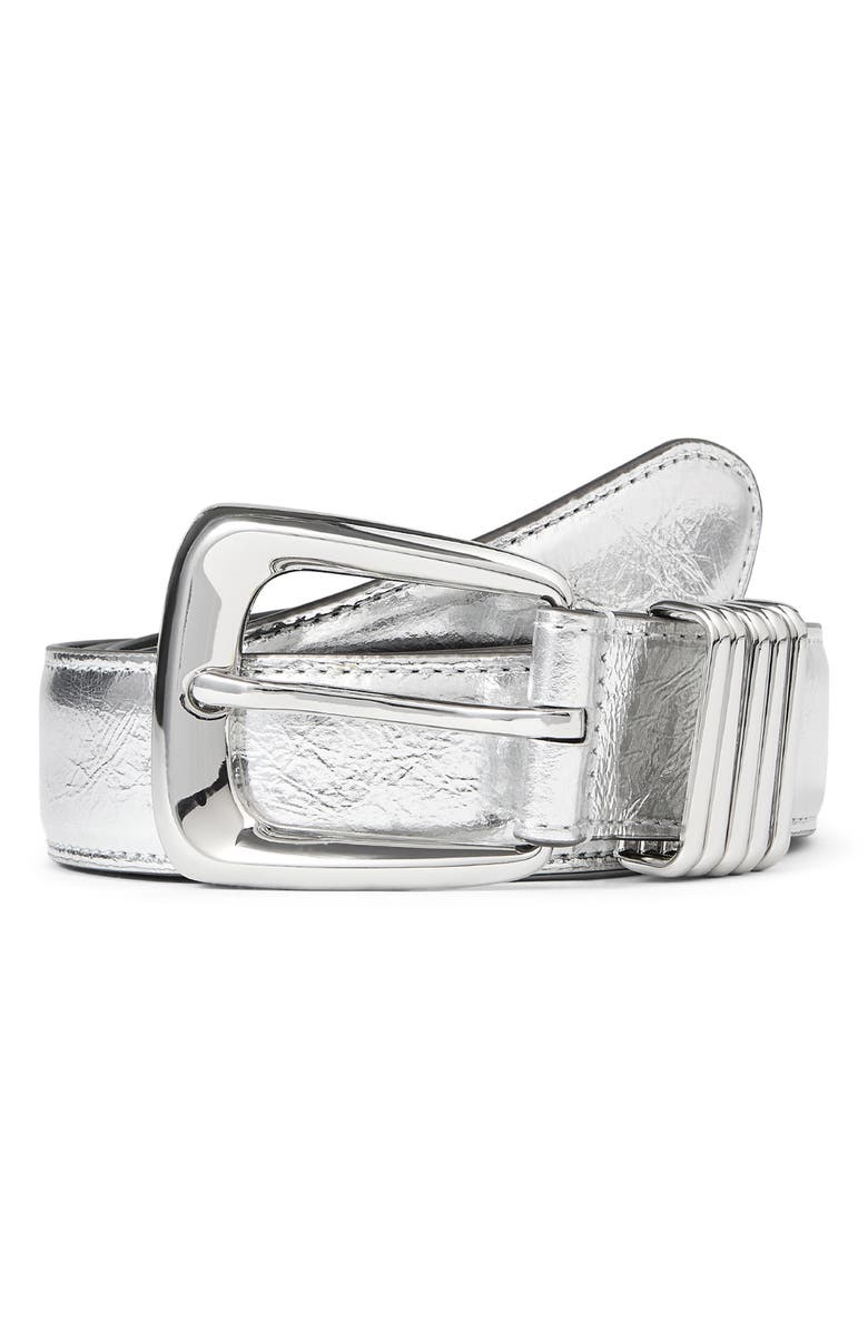 Veronica Beard Arch Metallic Leather Belt, Alternate, color, Silver