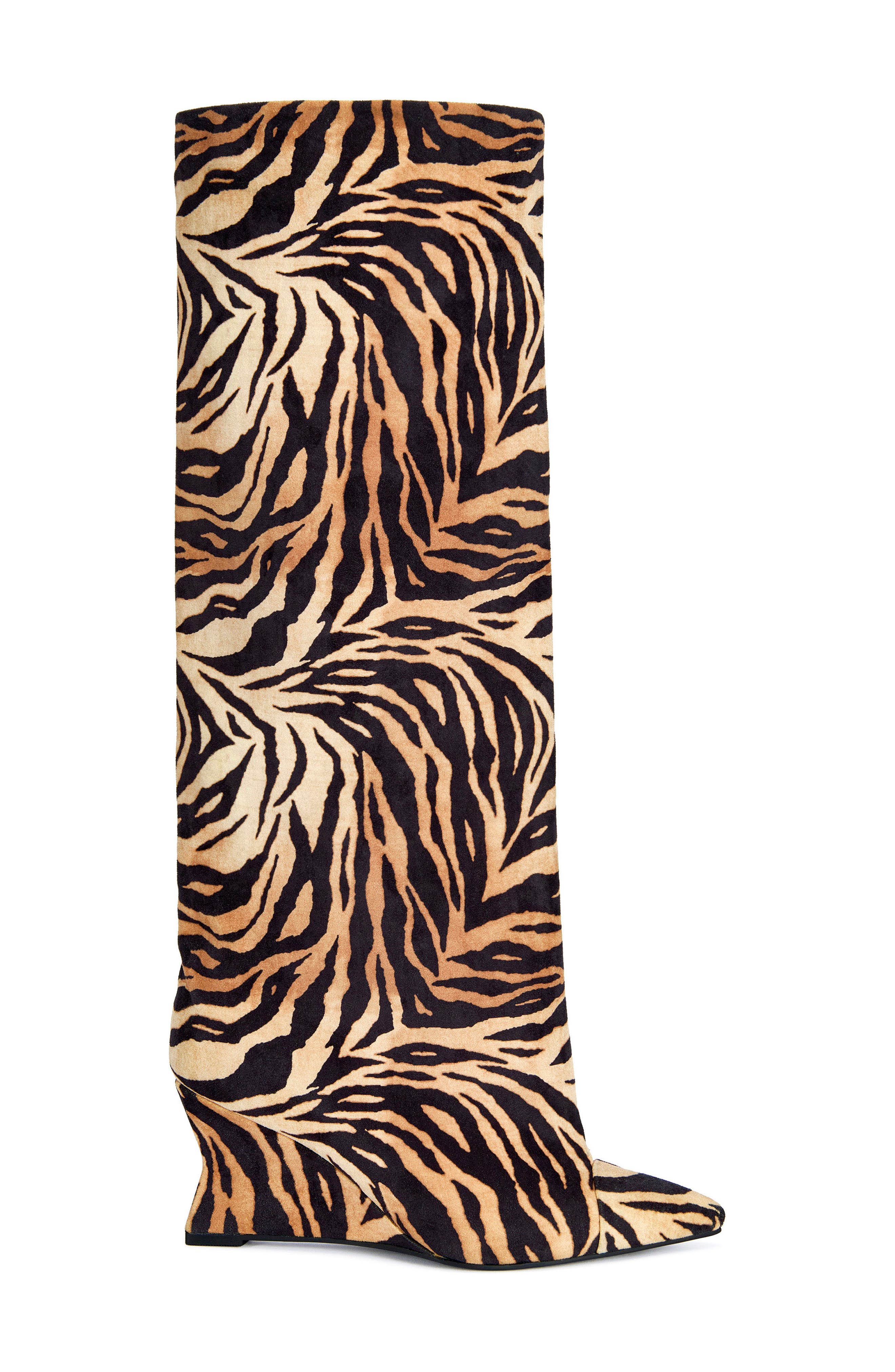 Knee High Animal Print Wedge Boot, Alternate, color, ORANGE MULTI