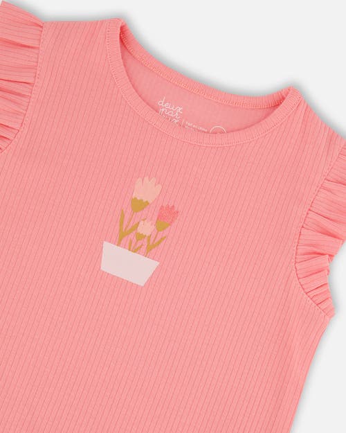 Deux Par Deux Baby Girl's Rib Tank Top With Frills Coral Pink In Coral Pink