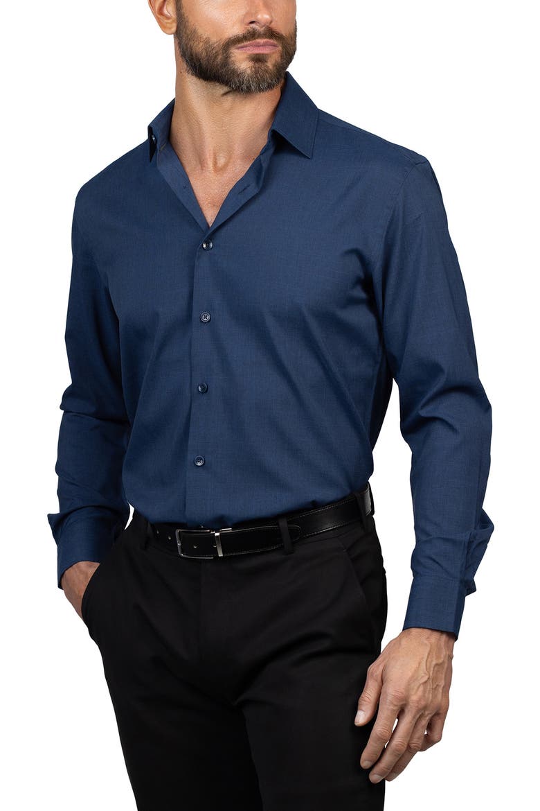Trim Fit Dress Shirt, Alternate, color, DEEP NAVY
