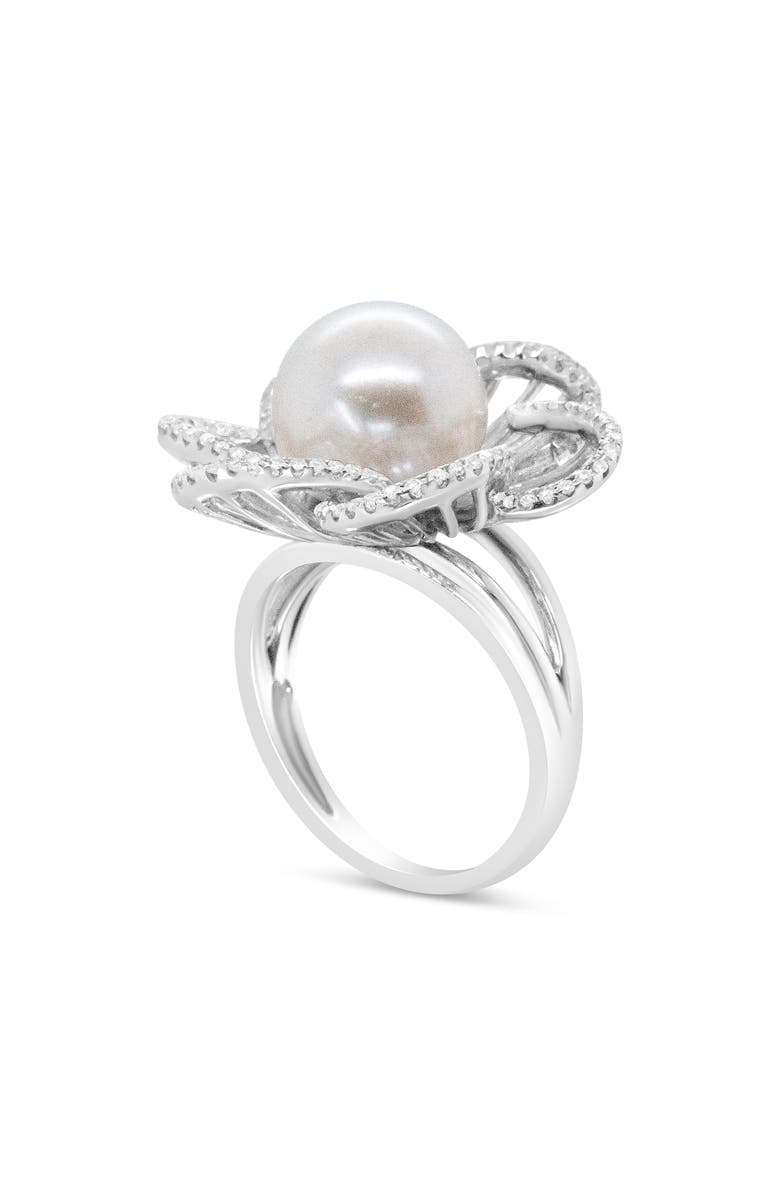 Haus of Brilliance 14K White Gold 11mm Pearl and 1/3 Cttw Diamond Openwork Flower Blossom Ring, Alternate, color, White