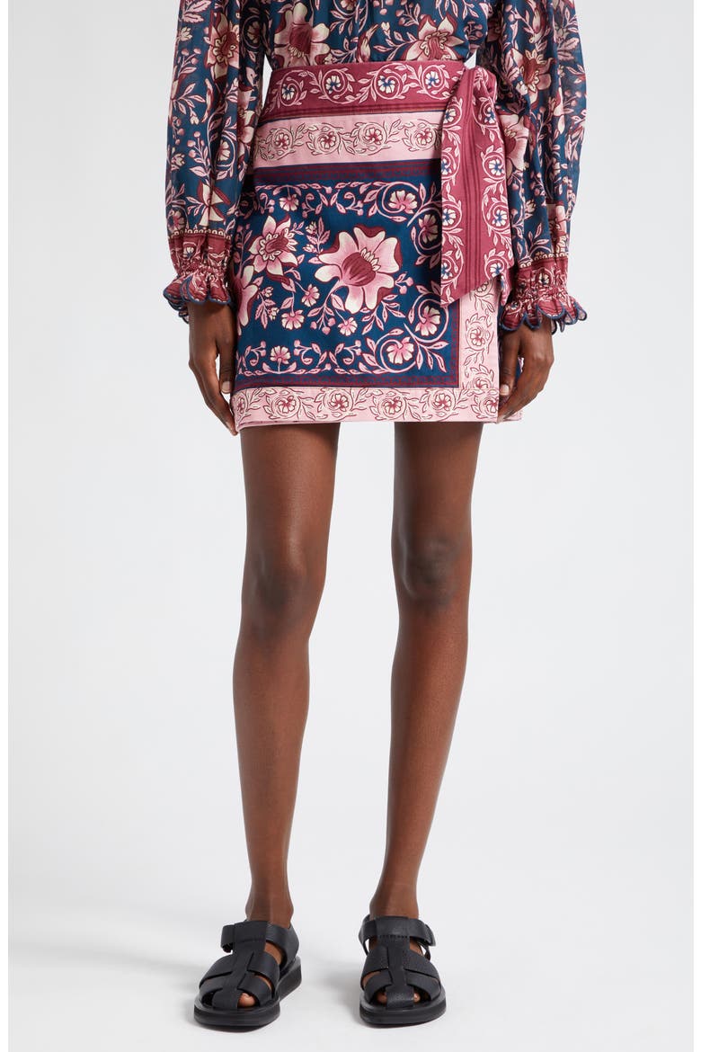 Ainika Charm Overlapped Denim Miniskirt, Main, color, TEAL