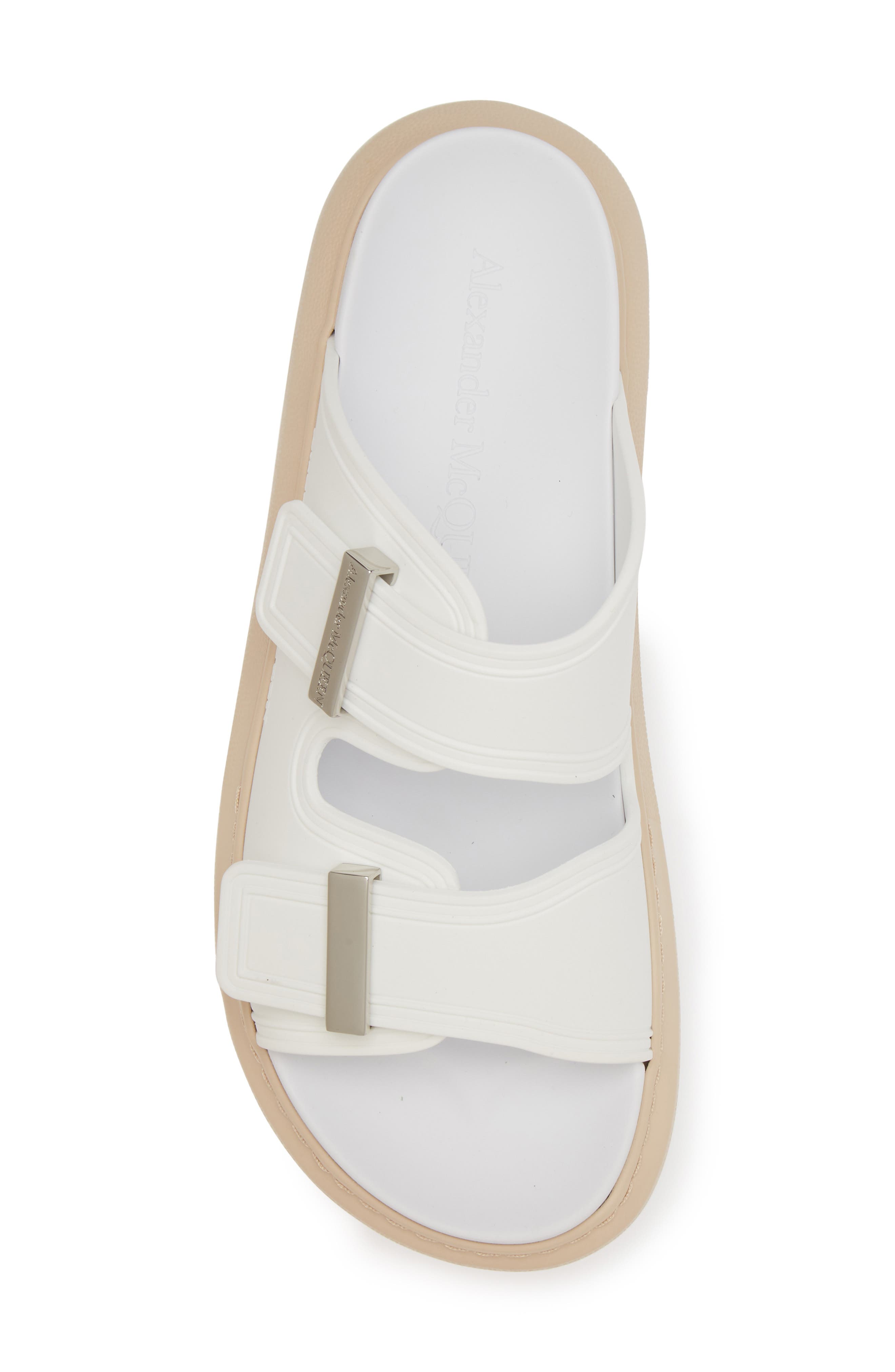 McQueen Oversize Slide Sandal, Alternate, color, Ivory/ Oat/ Silver