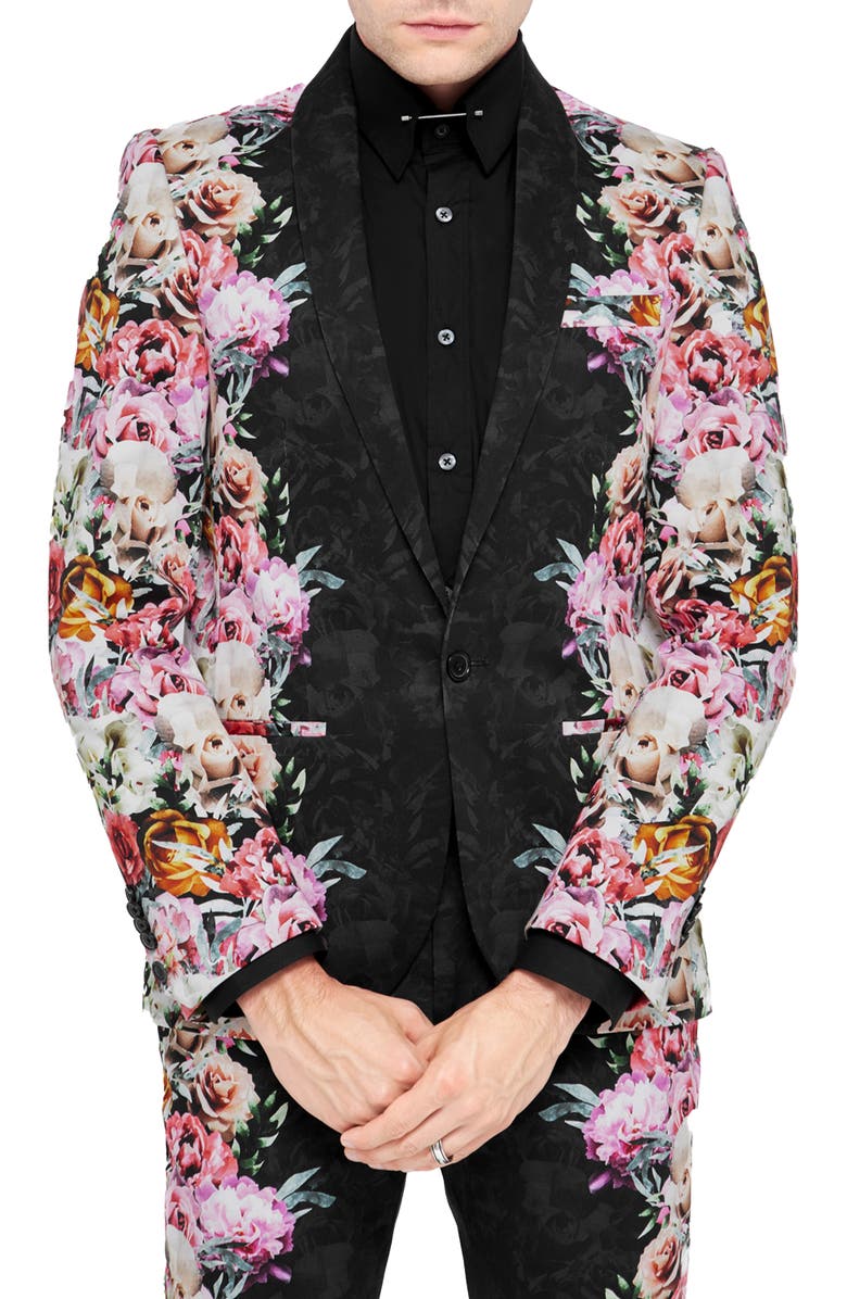Twisted Tailor Ikeda Slim Fit Black Floral Suit Jacket, Main, color,