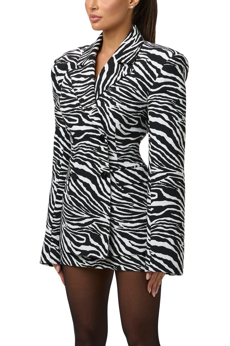 Jacquard Double Breasted Blazer, Alternate, color, BLACK/ WHITE