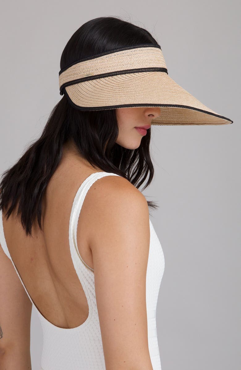 Eugenia Kim Trixie Packable Straw Visor, Alternate, color, Camel/ Black